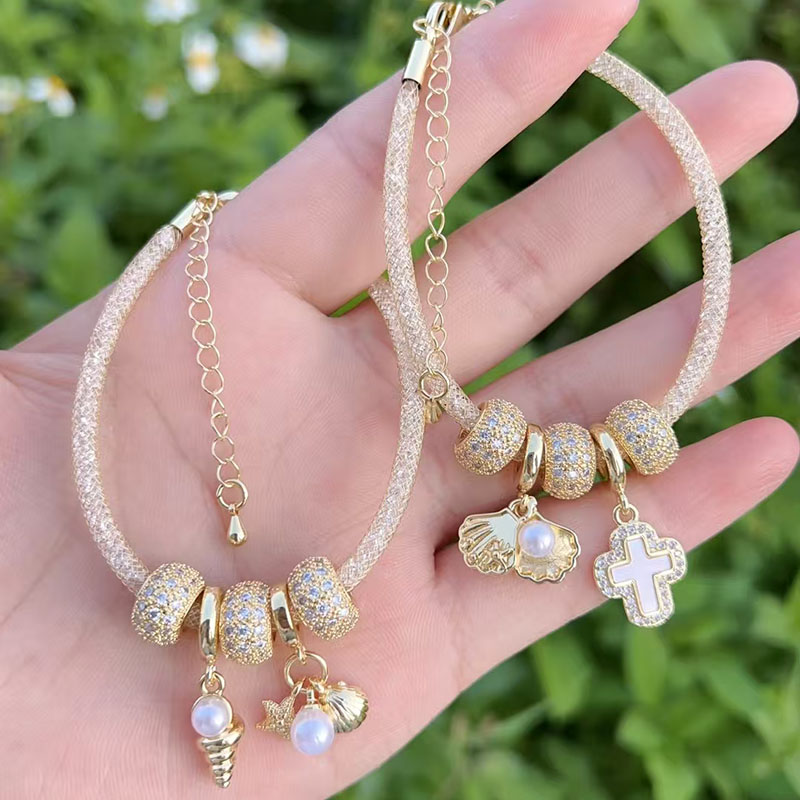 Pulsera De Caracola Perlada De Cobre Bañada En Oro