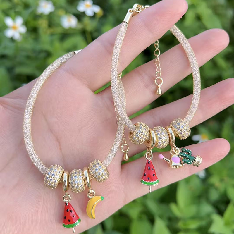 Pulsera De Fruta De Cobre Bañada En Oro Y Diamantes