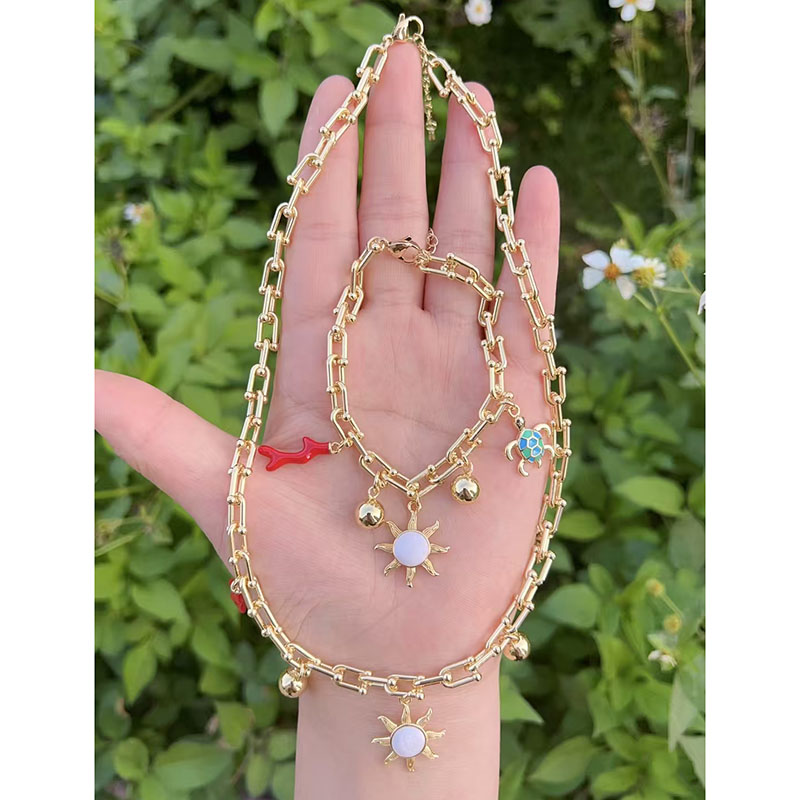 Pulsera De Sol Con Forma De Tortuga De Cobre Bañada En Oro