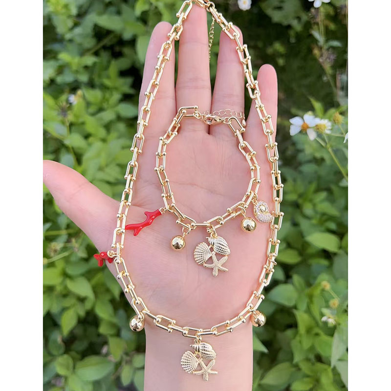 Pulsera De Concha De Estrella De Mar Bañada En Oro Y Cobre