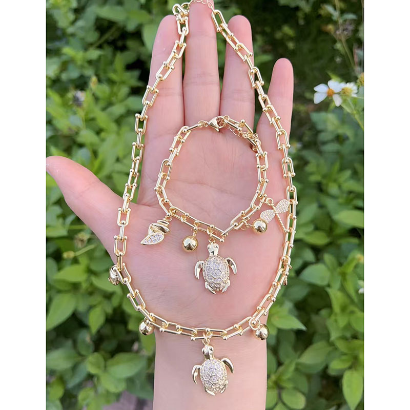 Pulsera De Libélula Con Forma De Tortuga Y Diamantes Bañada En Oro Y Cobre