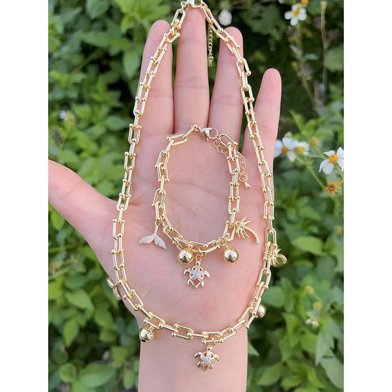 Pulsera De Cola De Pez De Tortuga Con Baño De Cobre Oro Y Diamantes