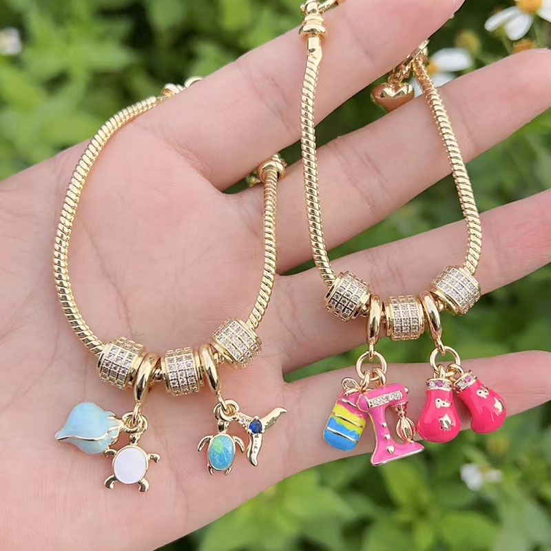 Pulsera De Cola De Pez De Tortuga Con Baño De Cobre Oro Y Diamantes