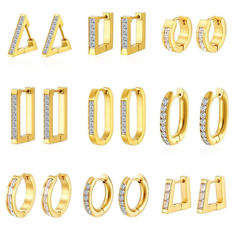 4.0*23 Diamond Earrings Gold Titanium Steel Oval Earrings With Diamonds