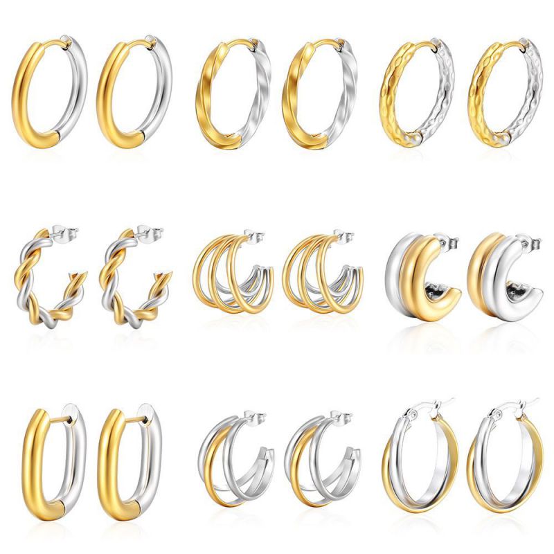Five-piece Earrings Ms-156 Gold Stainless Steel Color Matching Multi-layer Earrings
