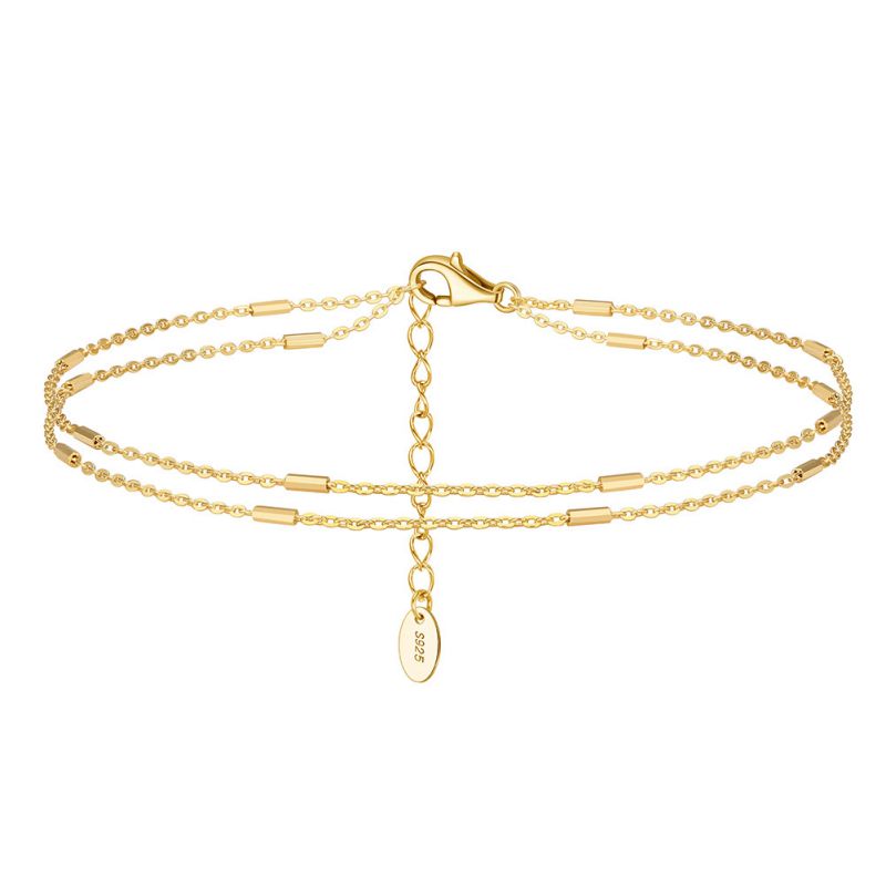 White Gold Silver Double Bamboo Anklet
