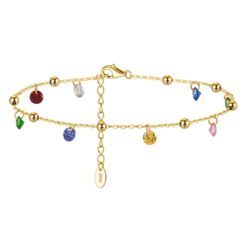 14k Gold Silver Round Diamond Anklet