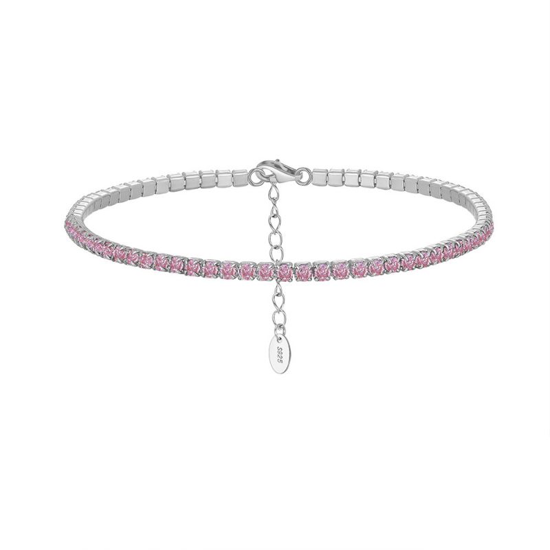 Platinum 2mm White Zirconium Weight 3.64g Silver And Diamond Claw Chain Bracelet