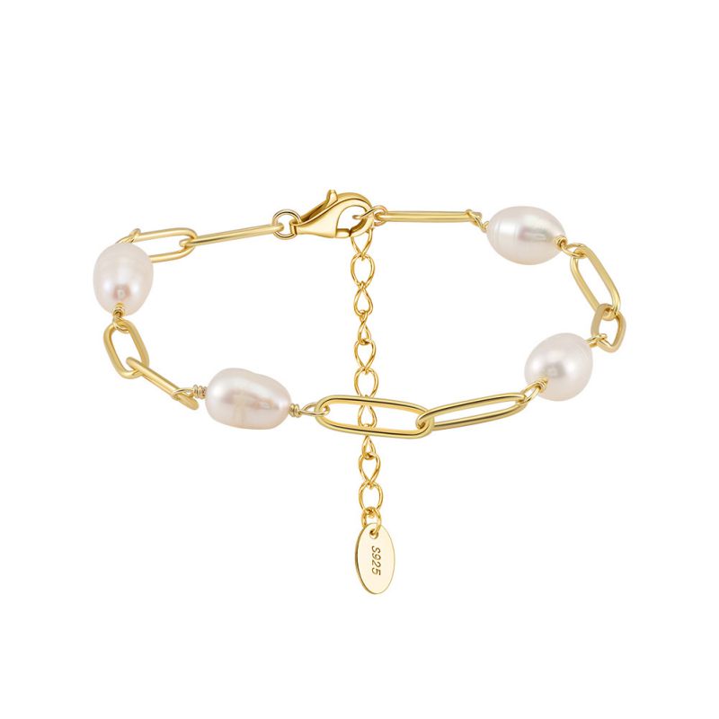 14k Gold Silver Pearl Bracelet