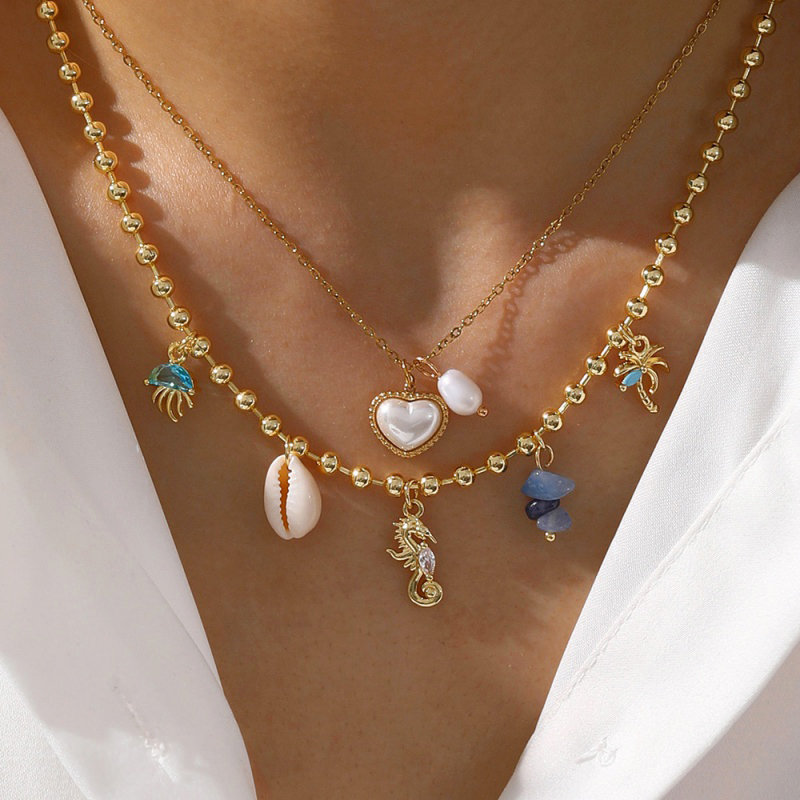 Gold Copper Inlaid Zircon Ocean Series Beaded Necklace (4mm)