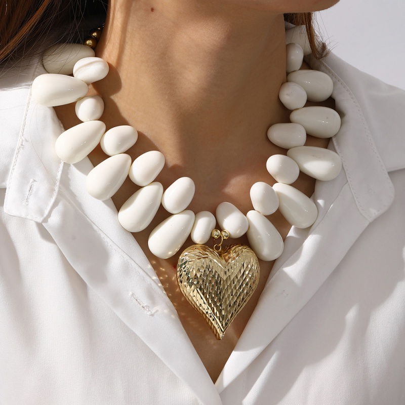 Gold Copper Heart Water Drop Beaded Necklace (6/8mm)