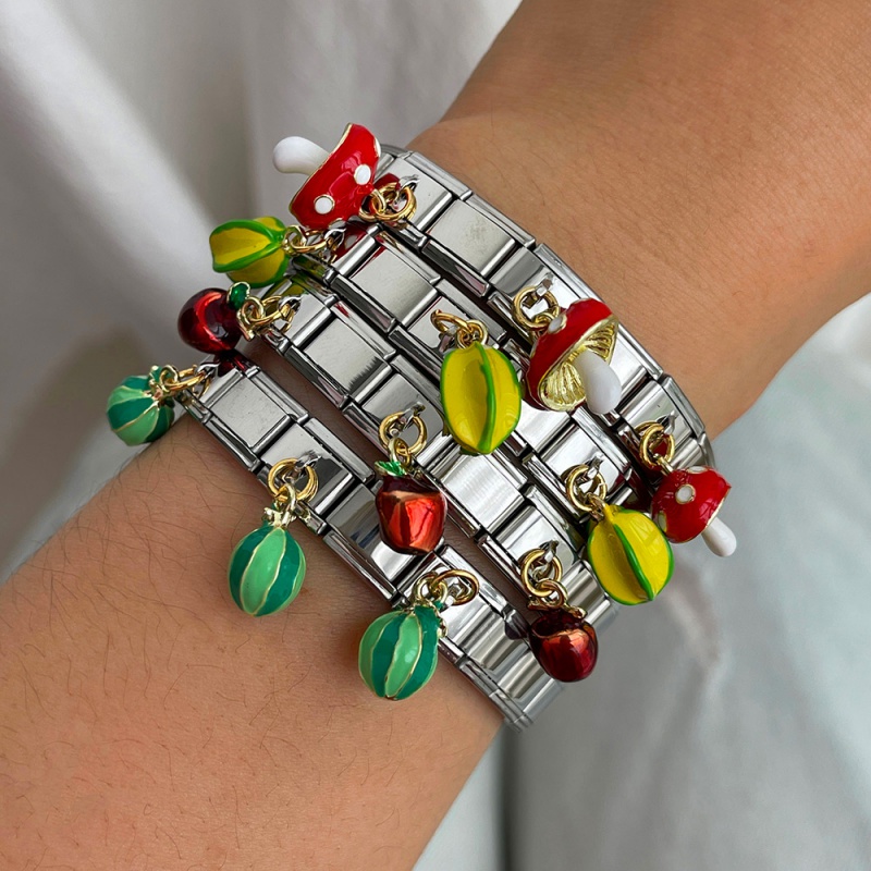 Silver 1 Titanium Steel Oil Drop Mushroom Square Module Bracelet