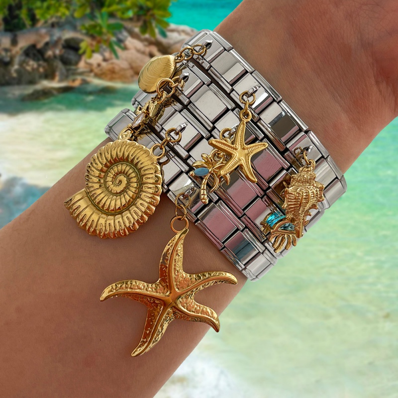 Silver 4 Titanium Ocean Series Square Modular Bracelet