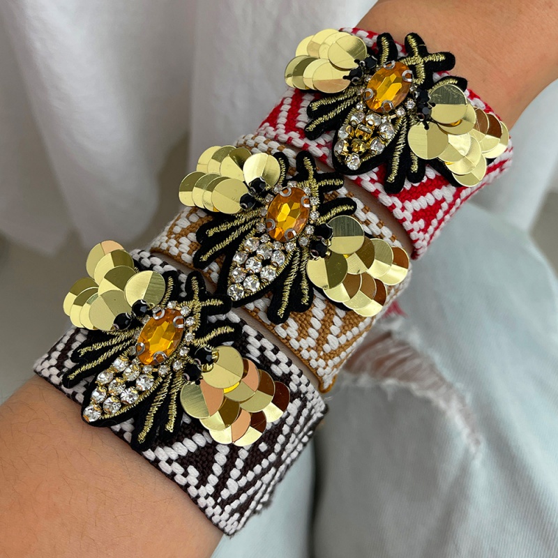 Red Diamond Sequin Bee Braided Tassel Bracelet