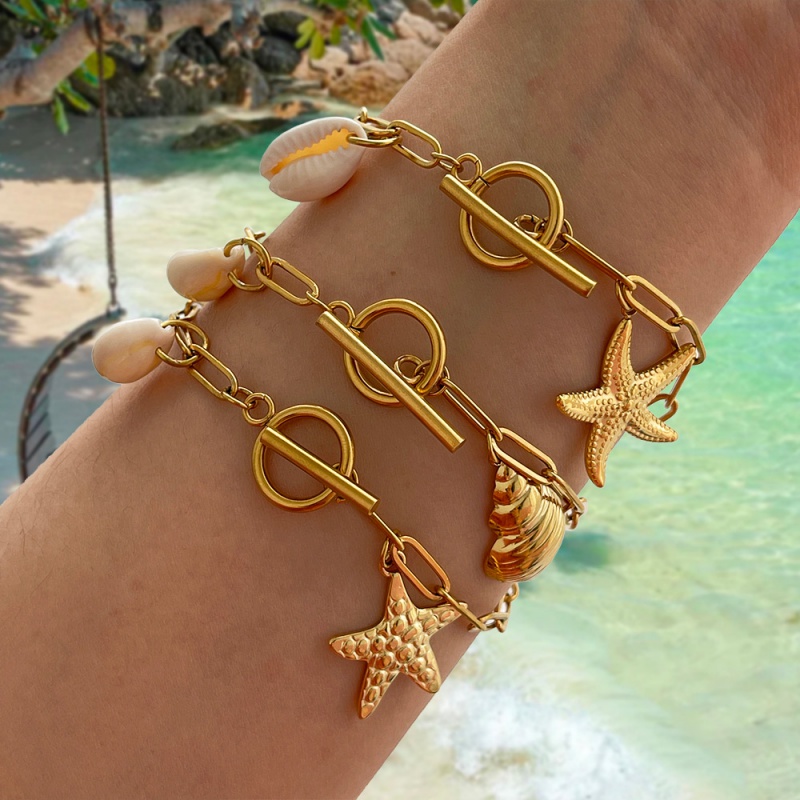 Gold 1 Titanium Steel Conch Shell Ot Buckle Bracelet