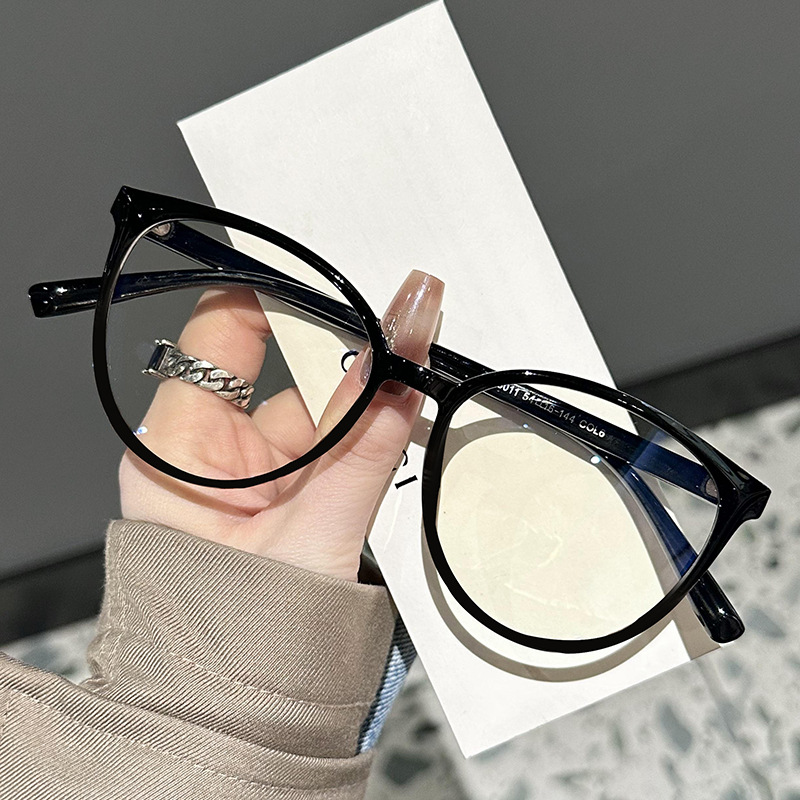 Transparent White Ac Cat-eye Large Frame Plain Glasses