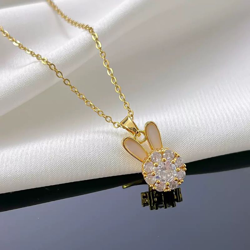 Conjunto De Anillo Pendientes Y Collar De Conejo De Cobre Y Diamantes
