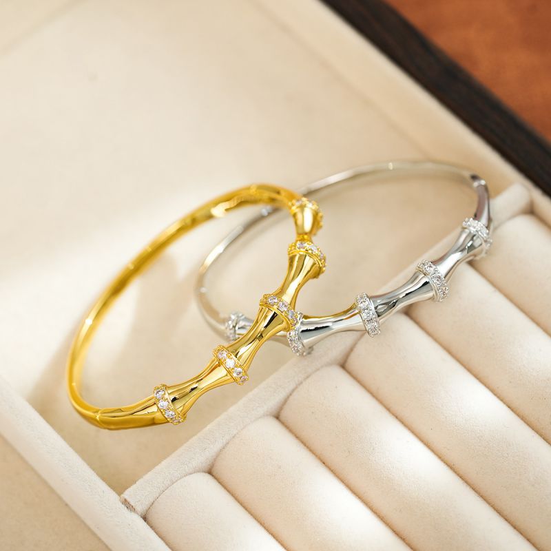 Pulsera De Bambú De Cobre Con Diamantes