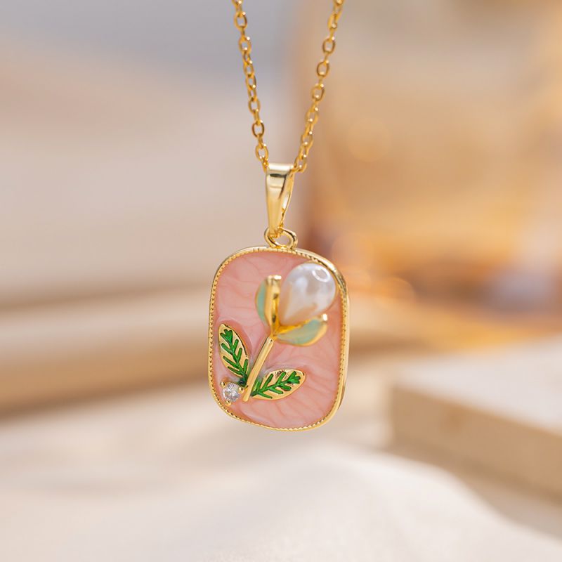 Collar De Flor De Perla De Acero De Titanio