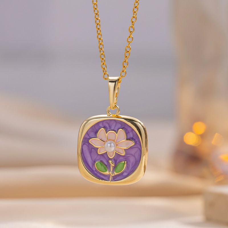 Collar De Flor De Perla De Acero De Titanio