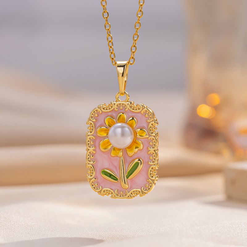 Collar De Flor De Perla De Acero De Titanio