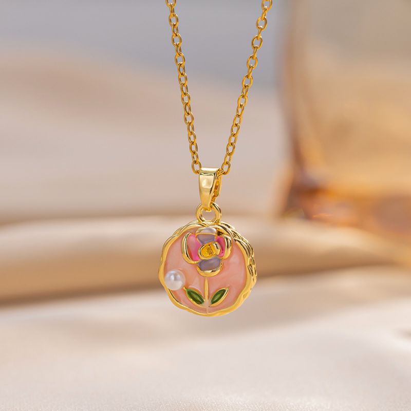 Collar De Flor De Perla De Acero De Titanio