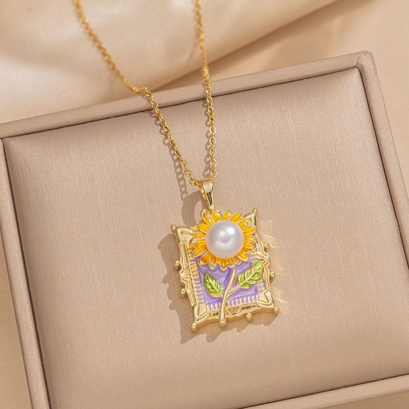Collar De Flor De Perla De Acero De Titanio