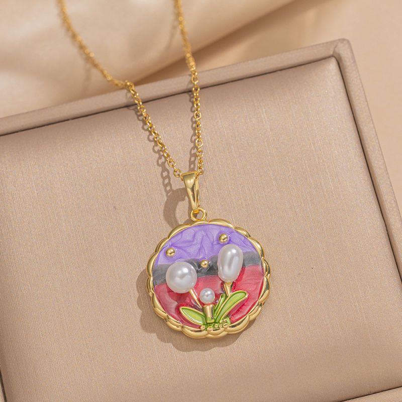 Collar De Flor De Perla De Acero De Titanio