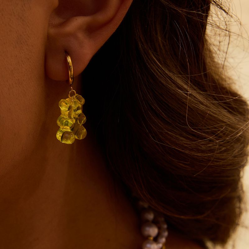 Light Yellow Stainless Steel Bear Hoop Earrings