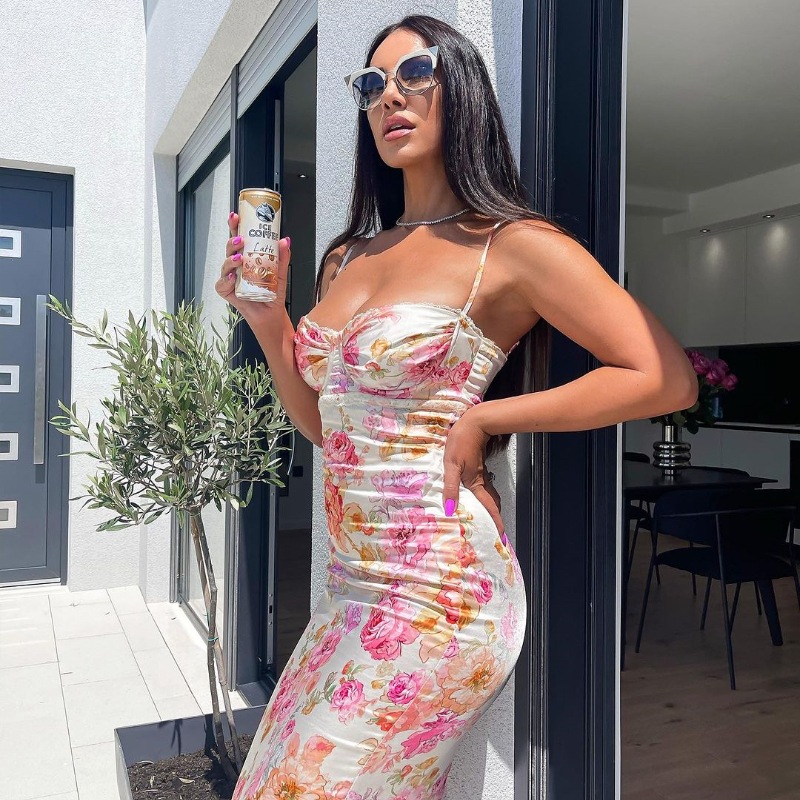 Color Blended Printed Suspender Dress