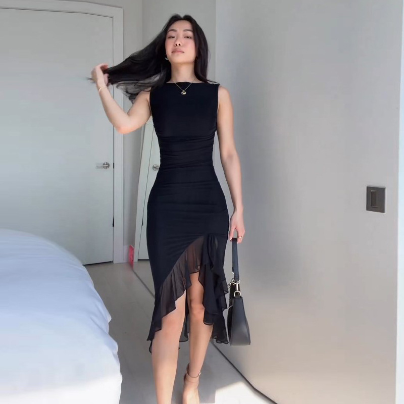 Falda Hasta La Rodilla Con Flecos Y Sin Mangas Combinadas
