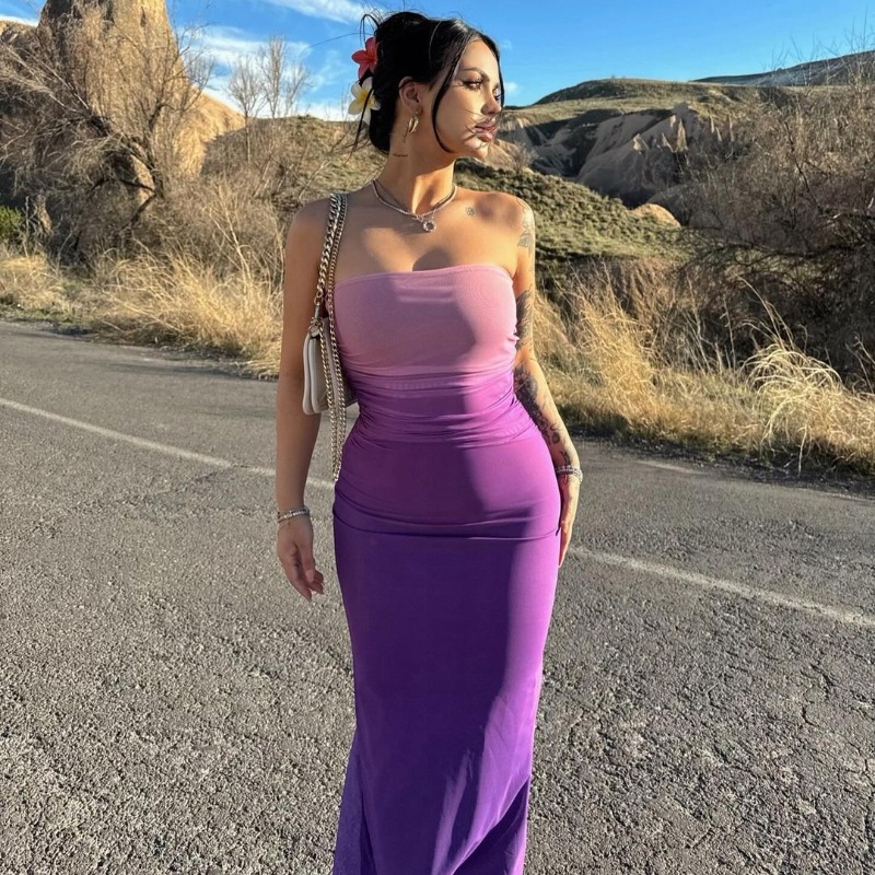 Blue Blended Gradient Long Skirt