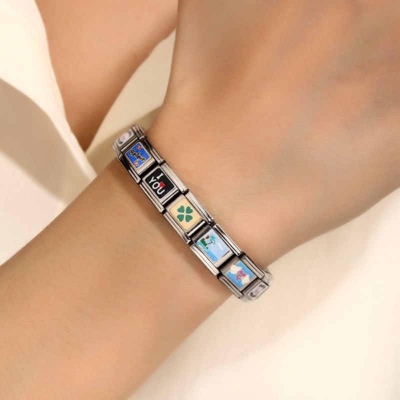 Pulsera Modular Cuadrada Estampada De Acero Inoxidable