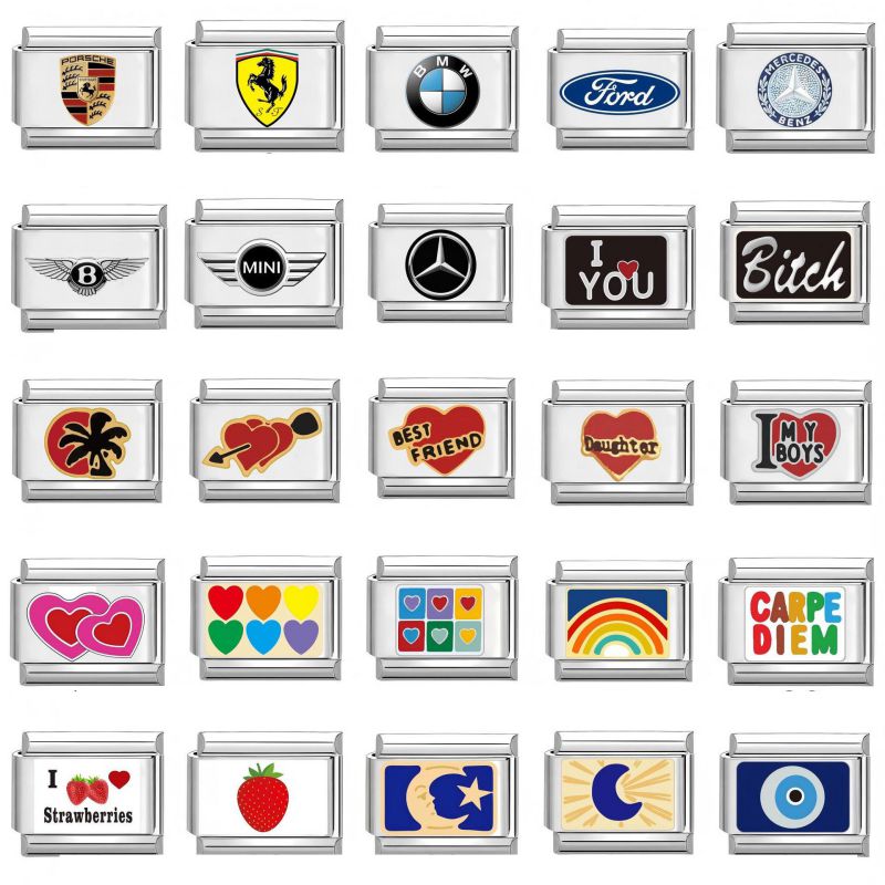 Accesorios De Módulo Cuadrado Geométrico Con Logotipo De Coche Impreso En Acero Inoxidable Con Forma De Luna Y Amor