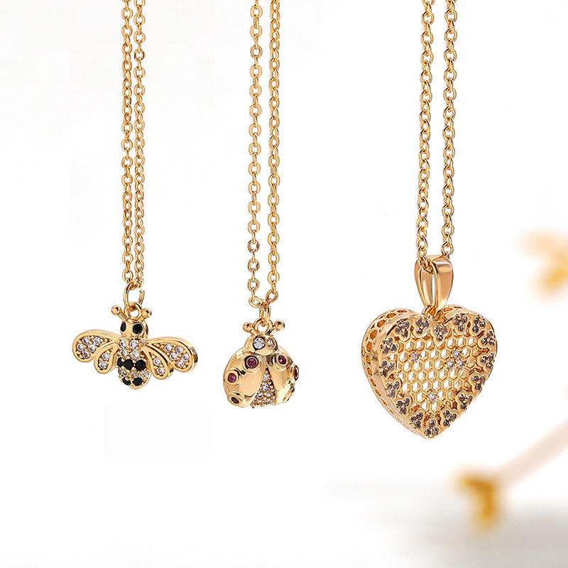 Collar De Corazón De Panal De Abeja Mariquita Y Cobre