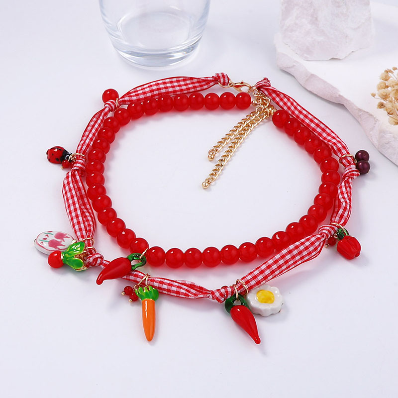 Item 1 Alloy Beaded Braided Rope Glass Three-dimensional Fruit Pendant Necklace