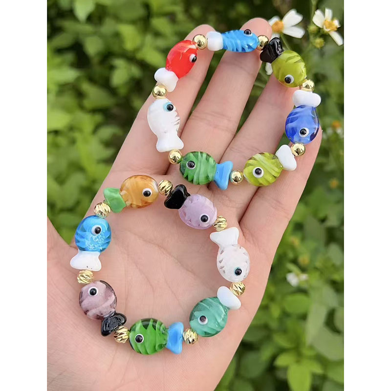 Pulsera De Pez Con Cuentas De Cobre Bañadas En Oro