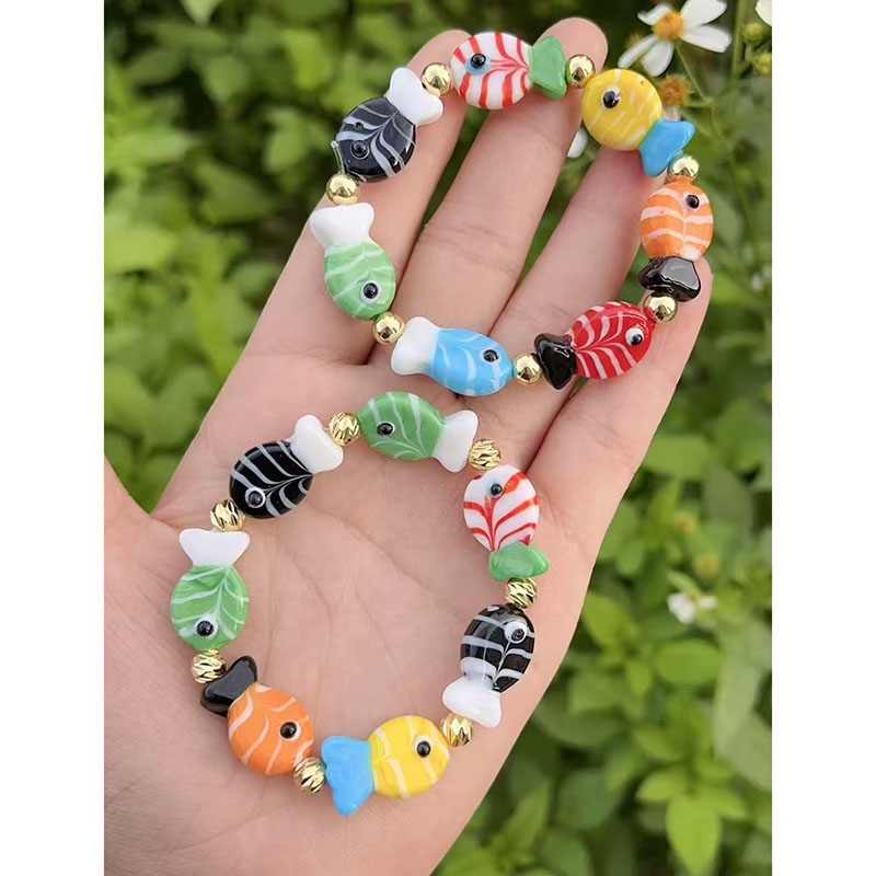 Pulsera De Pez Con Cuentas De Cobre Bañadas En Oro
