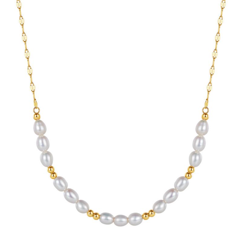 14k Gold + Natural Freshwater Pearl Weighing About 5.31g Silver Pearl Beaded Necklace