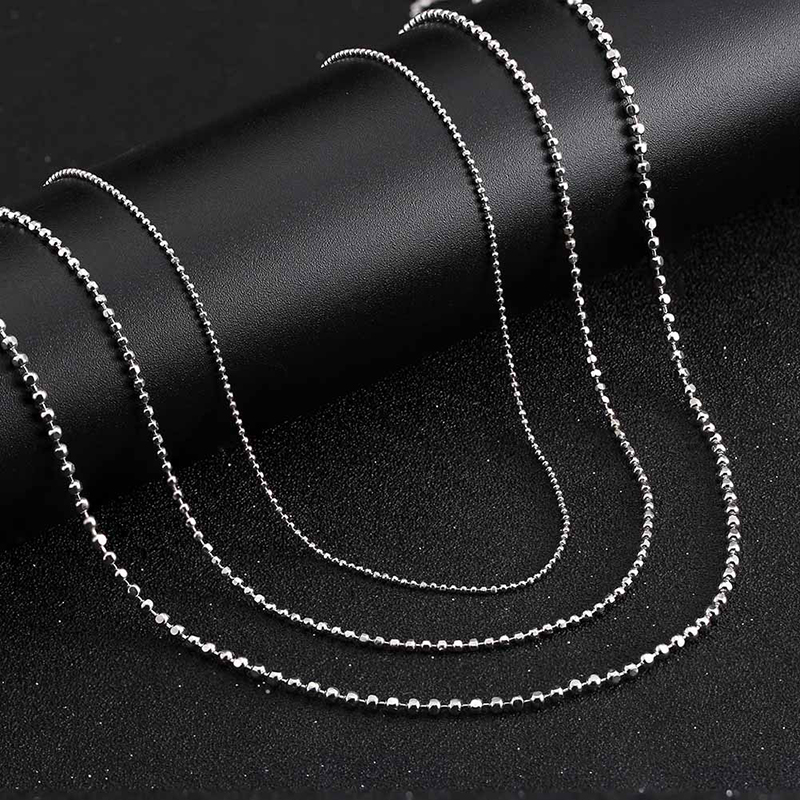 White Gold 1mm Sparkling Bead Necklace Length 55cm Weight About 1.98g Silver Bead Necklace