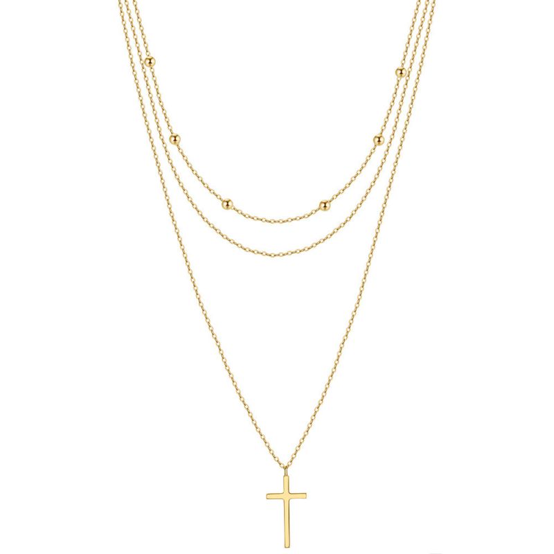 14k Gold Approx. Weight:4.36g Silver Cross Layered Necklace