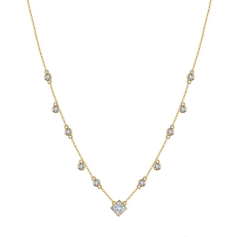 14k Gold Approx. Weight:2.94g Silver Diamond Square Necklace