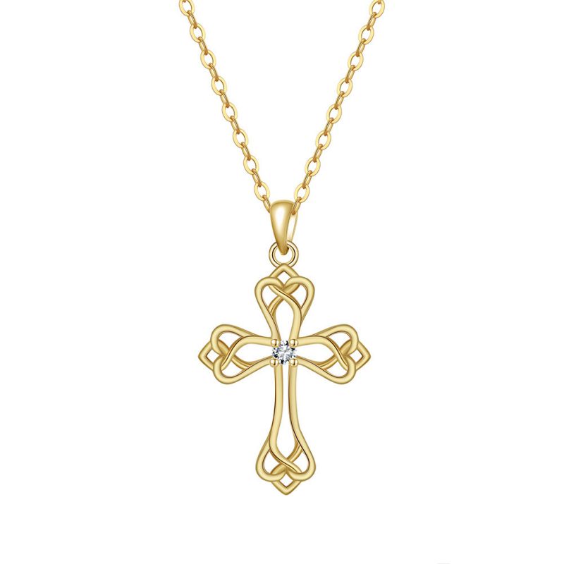 14k Gold Approx. Weight:2.22g Silver Diamond Hollow Cross Necklace