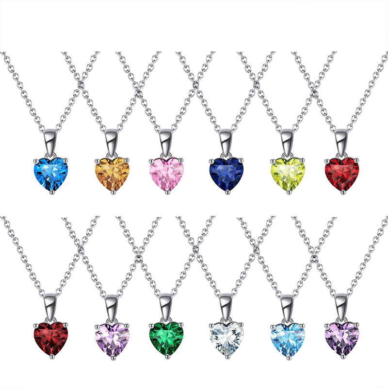 December:blue Zirconium Silver Diamond Heart Necklace