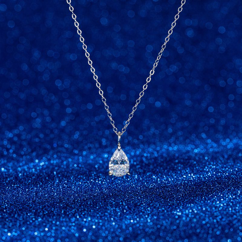 Platinum Silver And Diamond Teardrop Necklace