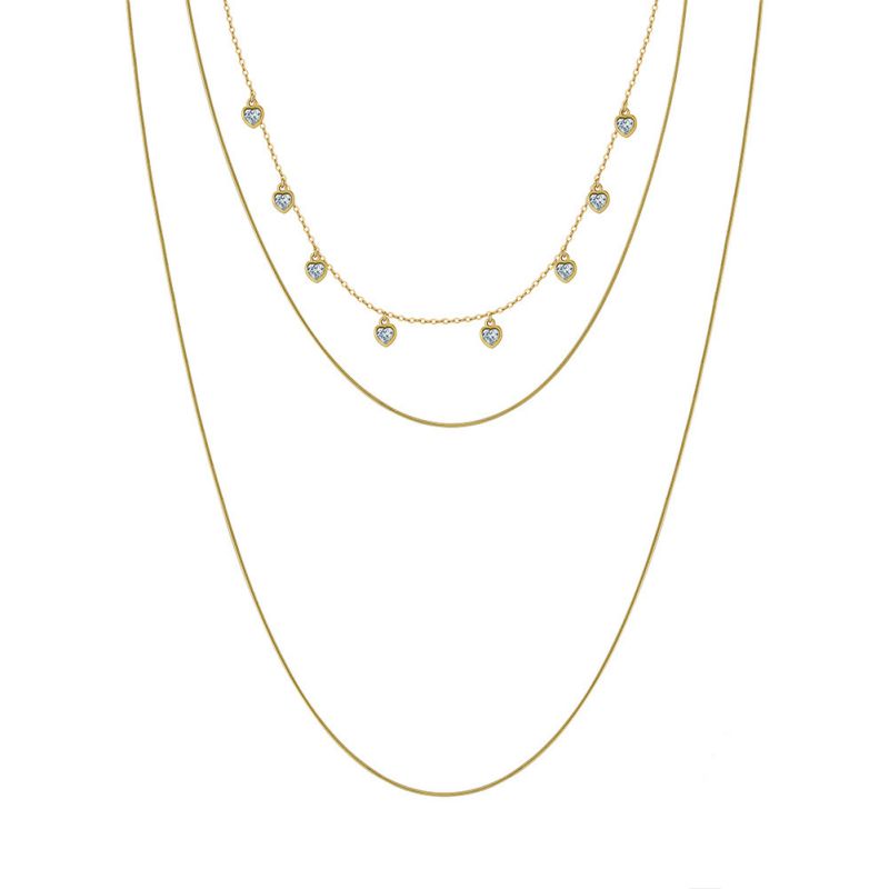 14k Gold Approx. Weight:8.55g Silver Diamond Heart Multi-layer Necklace
