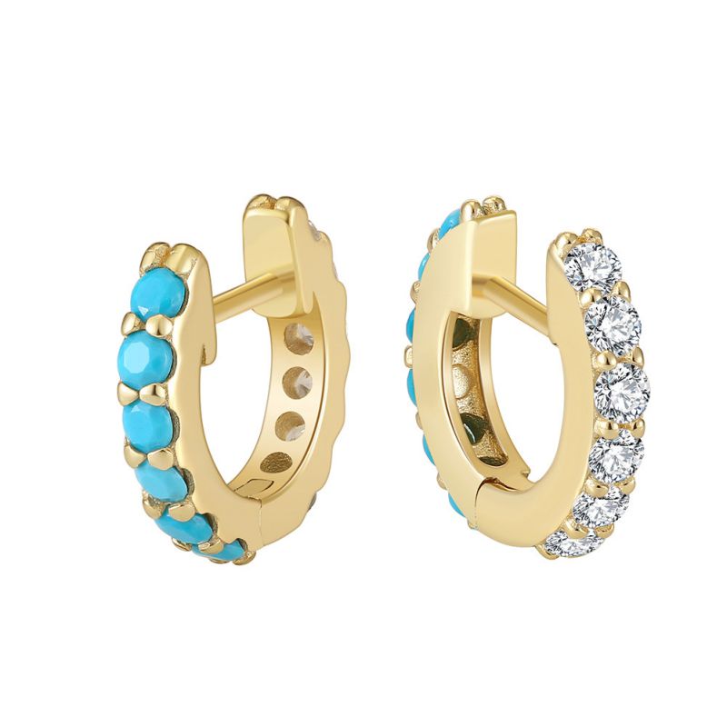 Platinum 1.8g Silver Diamond And Turquoise Round Earrings