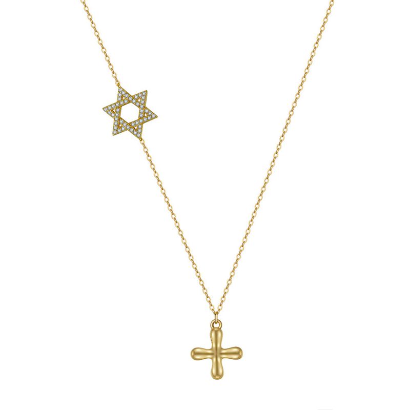 14k Gold Approx. Weight:3.09g Silver Diamond Star Cross Necklace