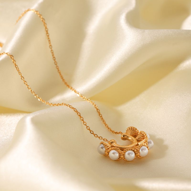 Collar De Acero Inoxidable Con Perla En Forma De U Y Flor De La Mañana
