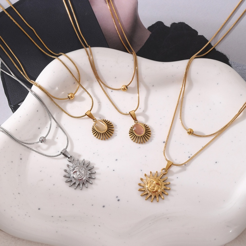 Gold 1 Titanium Steel Double Layer Sun Necklace